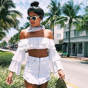 LF decode white ruffle crop top